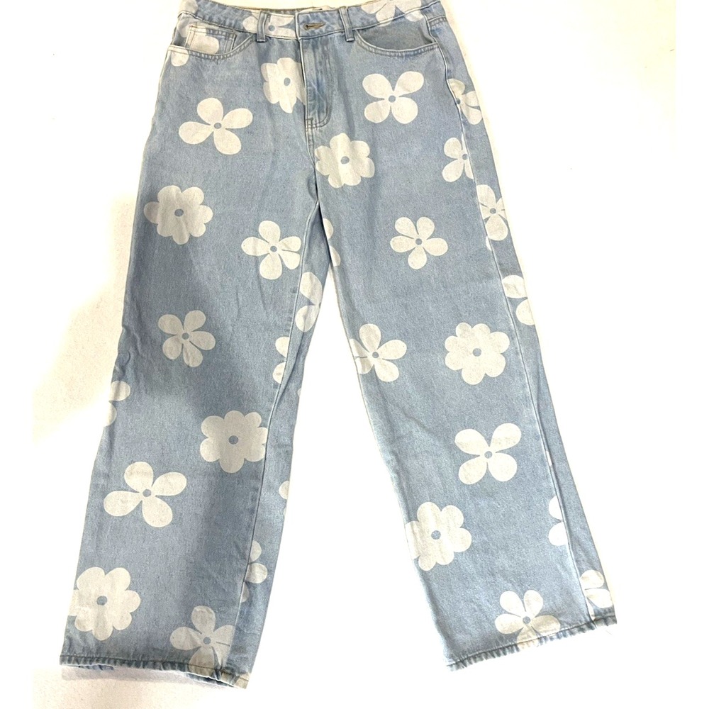 Y2K Flying Angel Retro Daisy Light Wash Wide Leg Boho Jeans 13/31Coquette